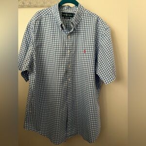 Ralph Lauren Men’s Blue and White Gingham Check Short Sleeve Shirt XXL